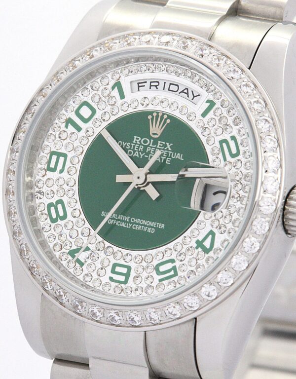 Rolex Day-Date 36mm Green and Silver with Diamonds Dial 118346 - Image 4